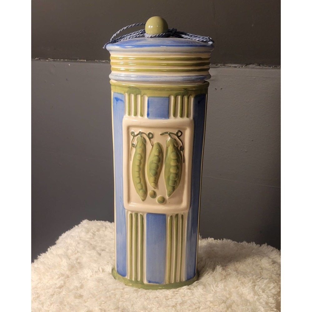 Ceramic Pasta/Spaghetti Keeper Canister Blue/Green Peas